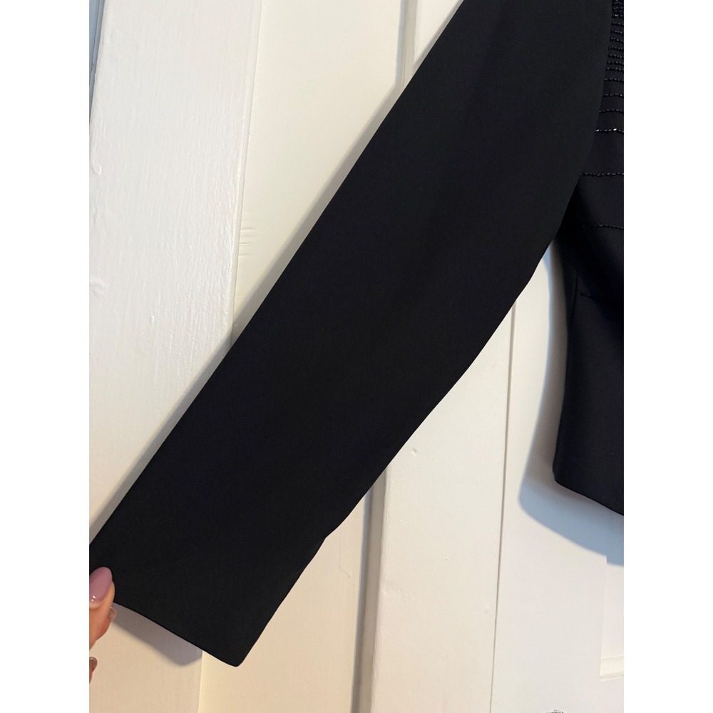 VTG Rimini Black Beaded Evening Jacket Womens 8 V-Neck Satin Button Blazer - Picture 11 of 14